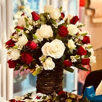 50 White and Red Roses Basket